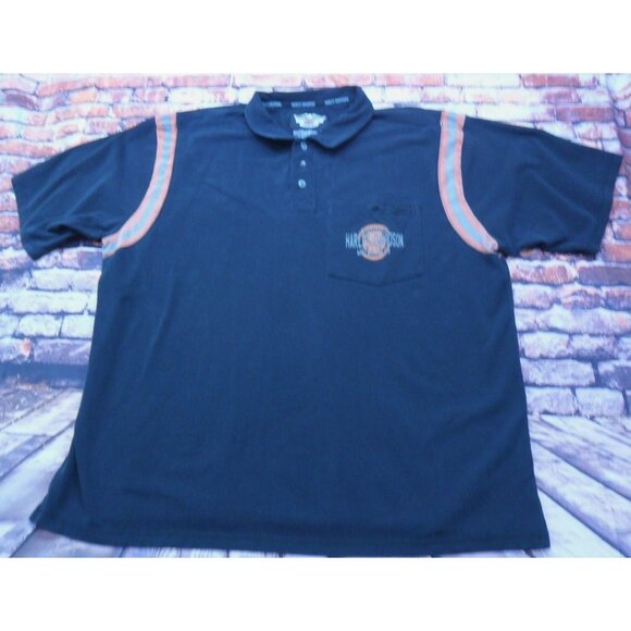 Harley-Davidson Men's 2XL Polo Shirt Black & Orange Cotton/Polyester Legendary M - Picture 1 of 10